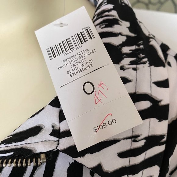 New Zenergy Neema brush strokes jacket size 0 black/white 3/4 sleeve - Picture 6 of 8